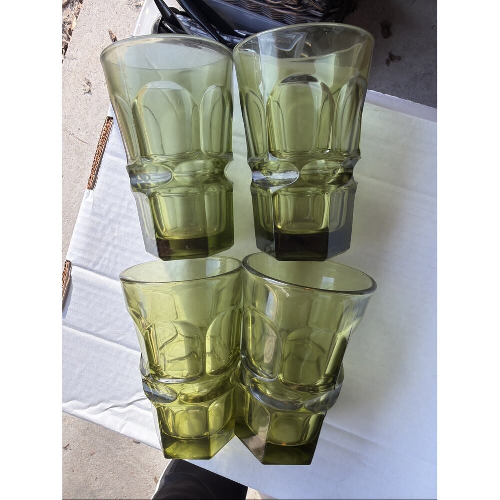 4 Fostoria HFM Henry Ford Museum Argus Green Tumblers Set‎ Vintage MCM Retro Lot